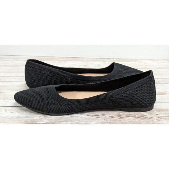Womens Size 10 Black Mesh Knitted Comfort Pointed Toe Slip On Ballet Flat - Picture 7 of 10